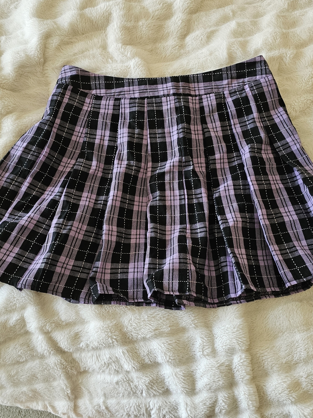 SHEIN Black and Purple Plaid Pleated Skater Skirt